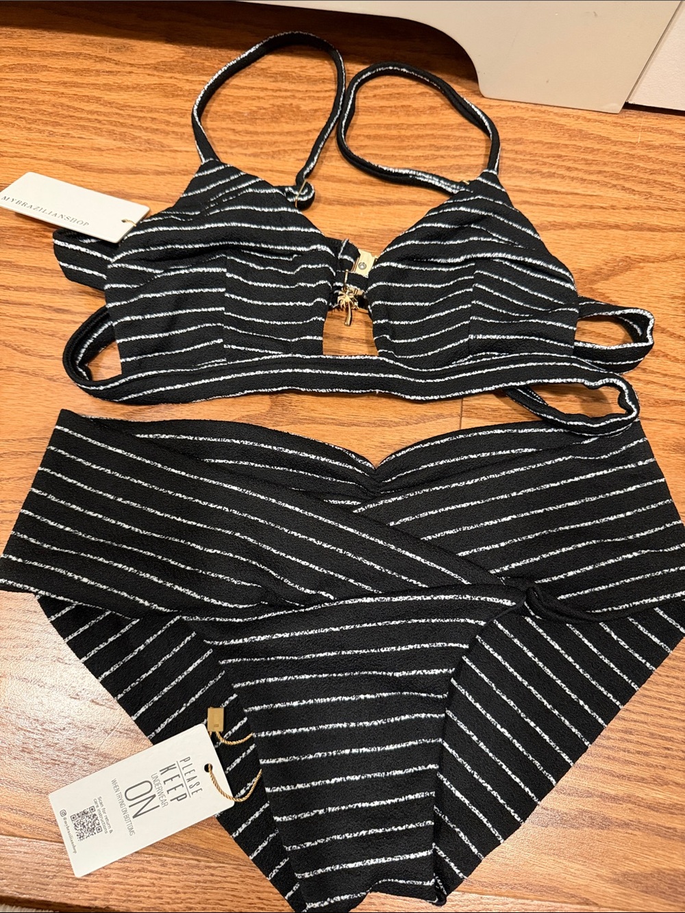 Black Striped Bikini Set NWT